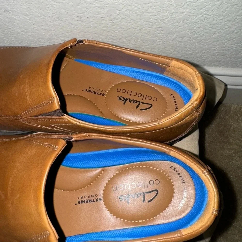 CLARKS Men’s Whiddon Step Dark Tan Leather Slip-on Loafer 9.5M